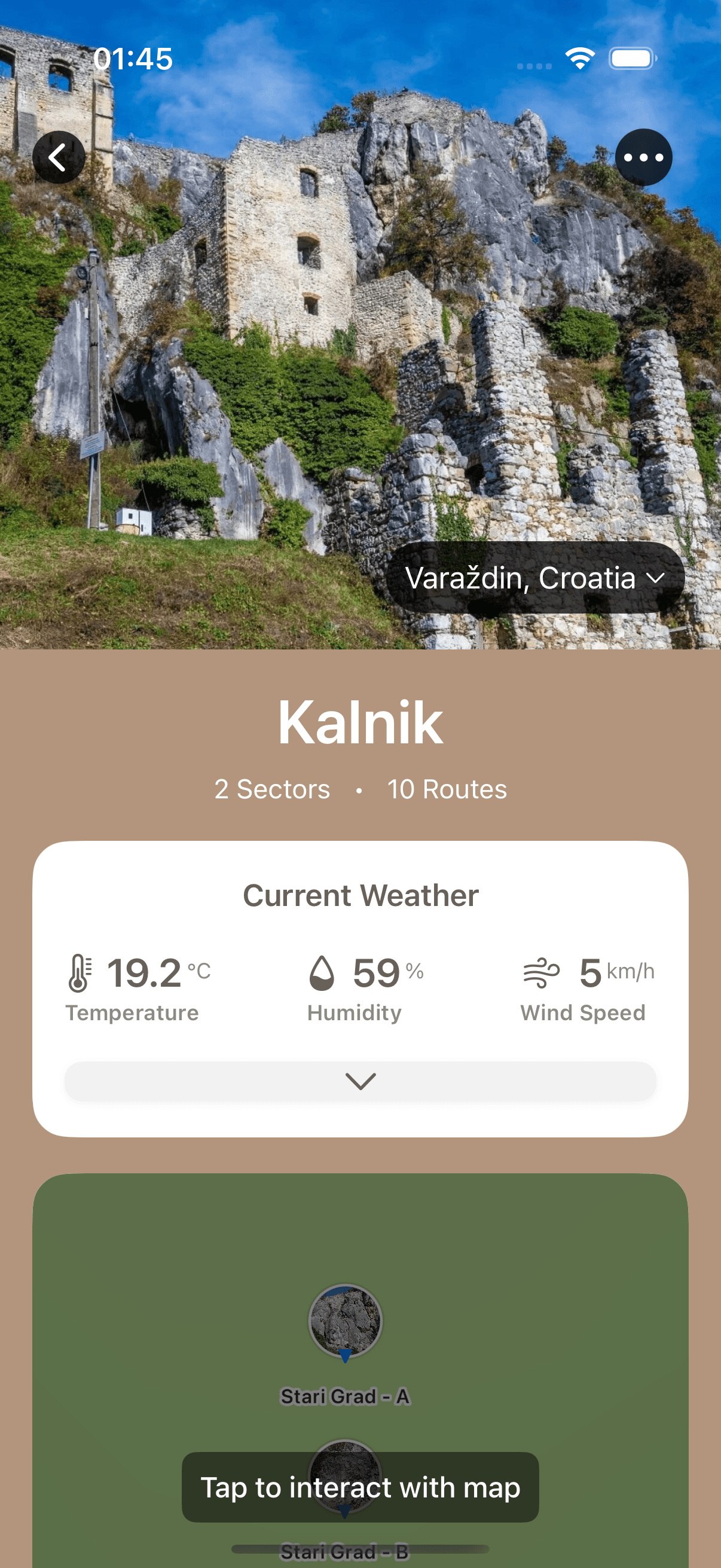 Crag details interface